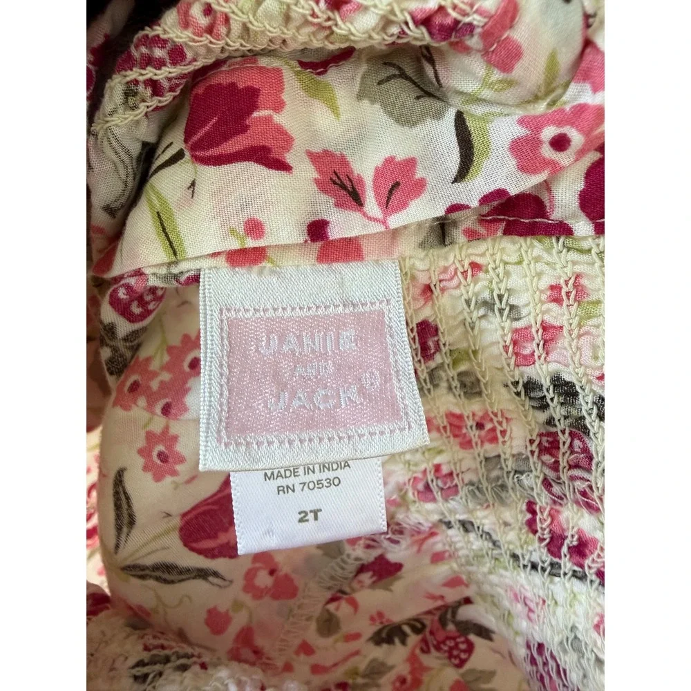 Janie and Jack Girls Pink Floral Smocked Button Back Cotton Blouse Size 2T